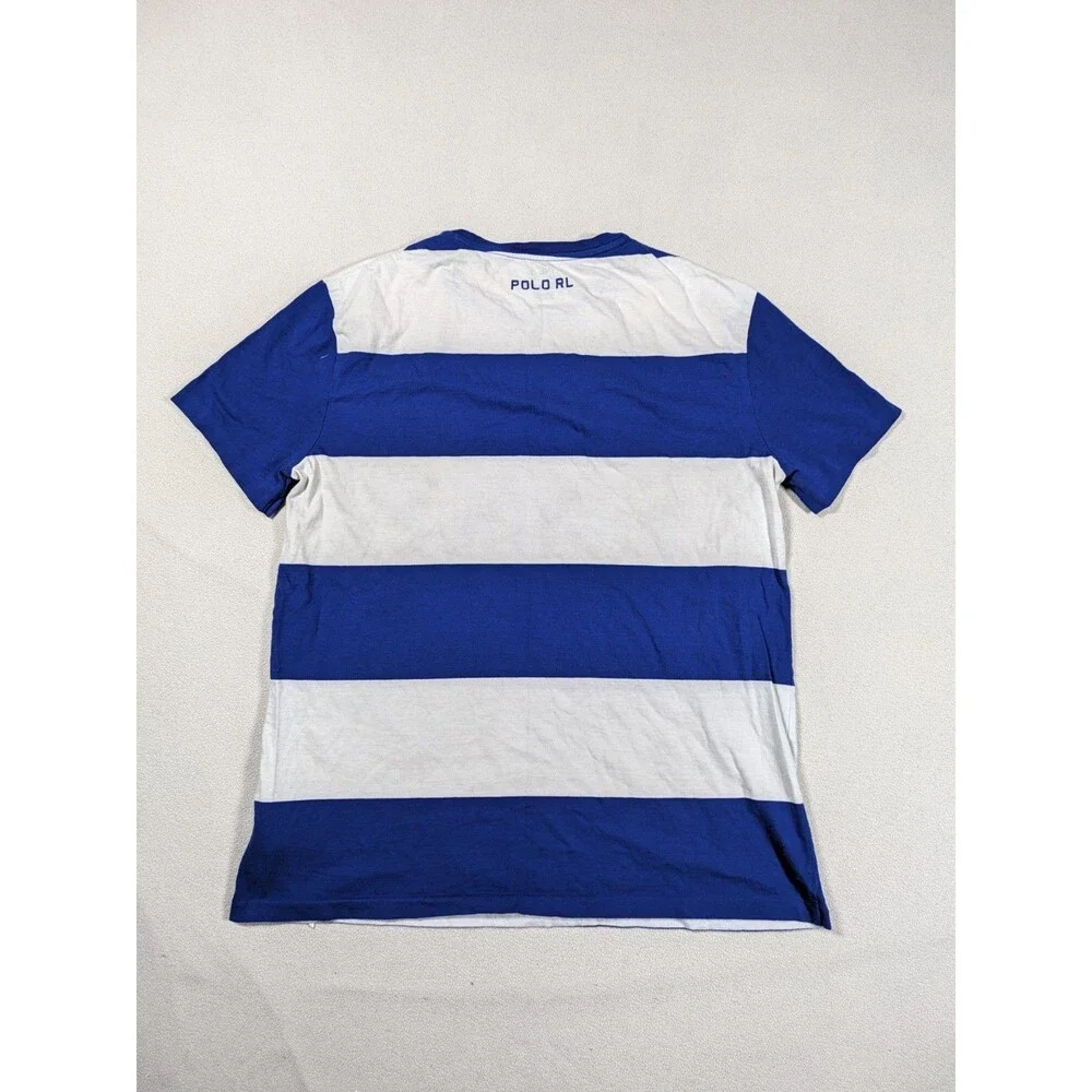 Polo Ralph Lauren France Blue/White Striped T-Shirt Big Pony Logo Men's Medium